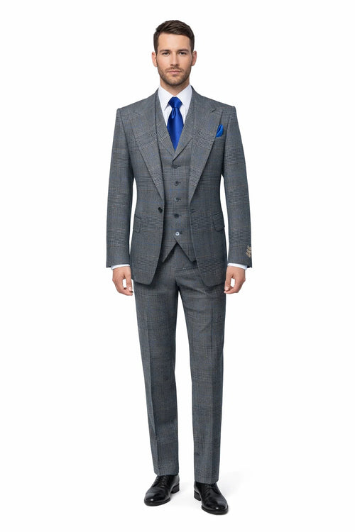 Suits With Baggy Pleated Pants - Wide Leg Pants 100% Wool - Classic Fit Gray Color by Rossiman