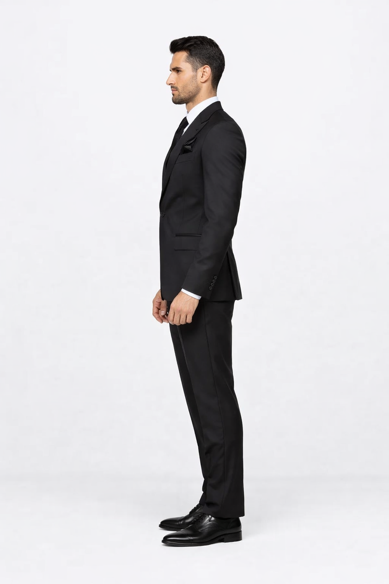 Suits With Baggy Pleated Pants - Wide Leg Pants 100% Wool - Classic Fit in Black Color by Rossiman
