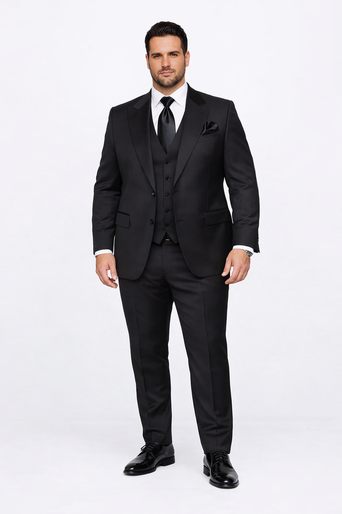 Suits With Baggy Pleated Pants - Wide Leg Pants 100% Wool - Classic Fit in Black Color by Rossiman