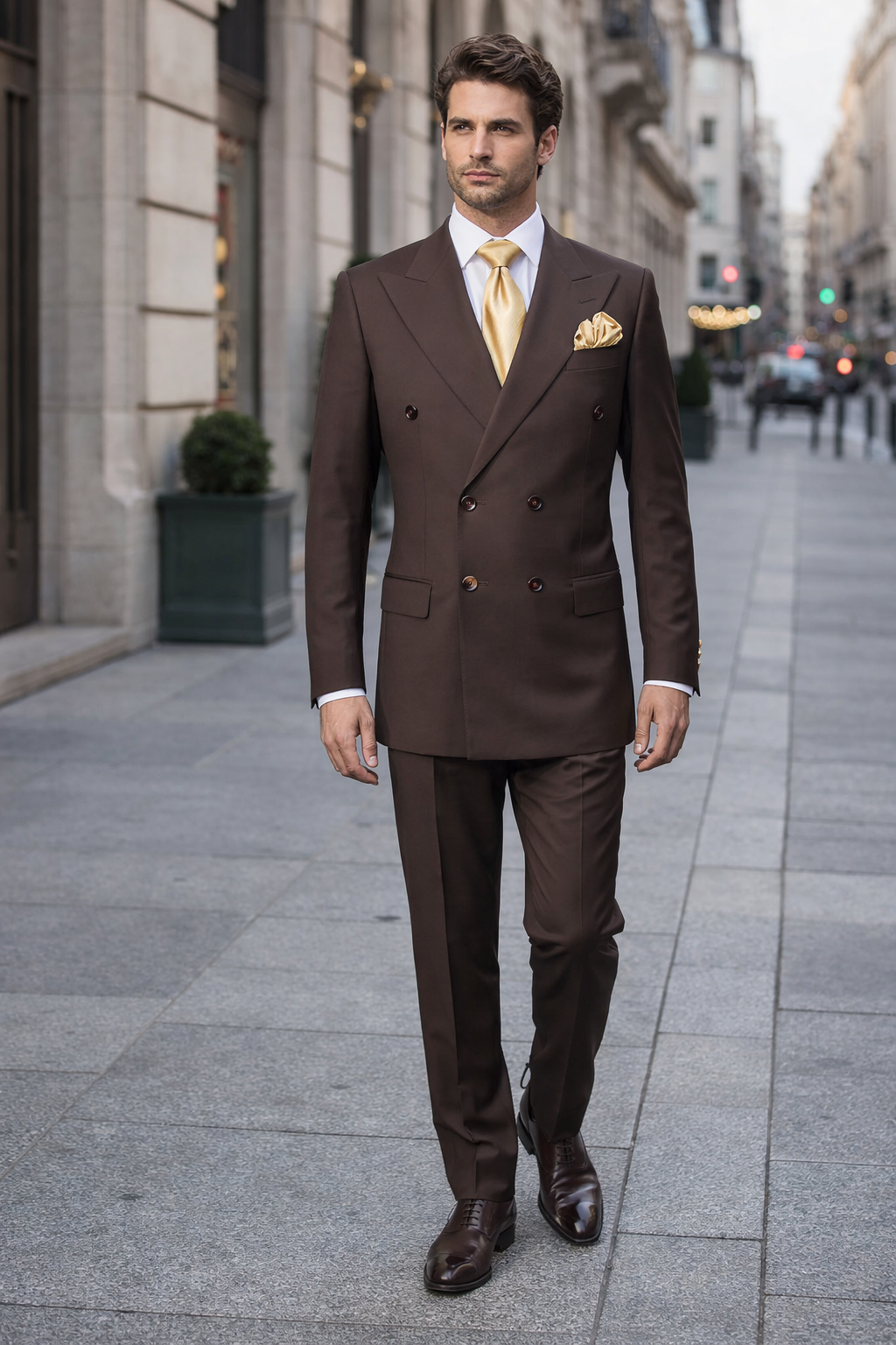 Suits With Baggy Pleated Pants - Wide Leg Pants 100% Wool - Classic Fit in Brown Color by Rossiman