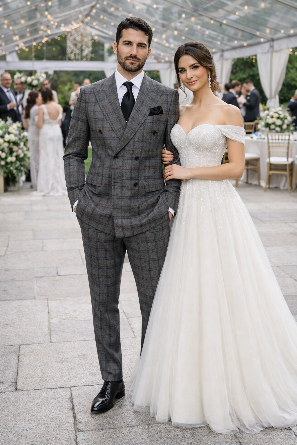 Suits With Baggy Pleated Pants - Wide Leg Pants 100% Wool - Classic Fit in Color Charcoal with Blue Plaid by Rossiman