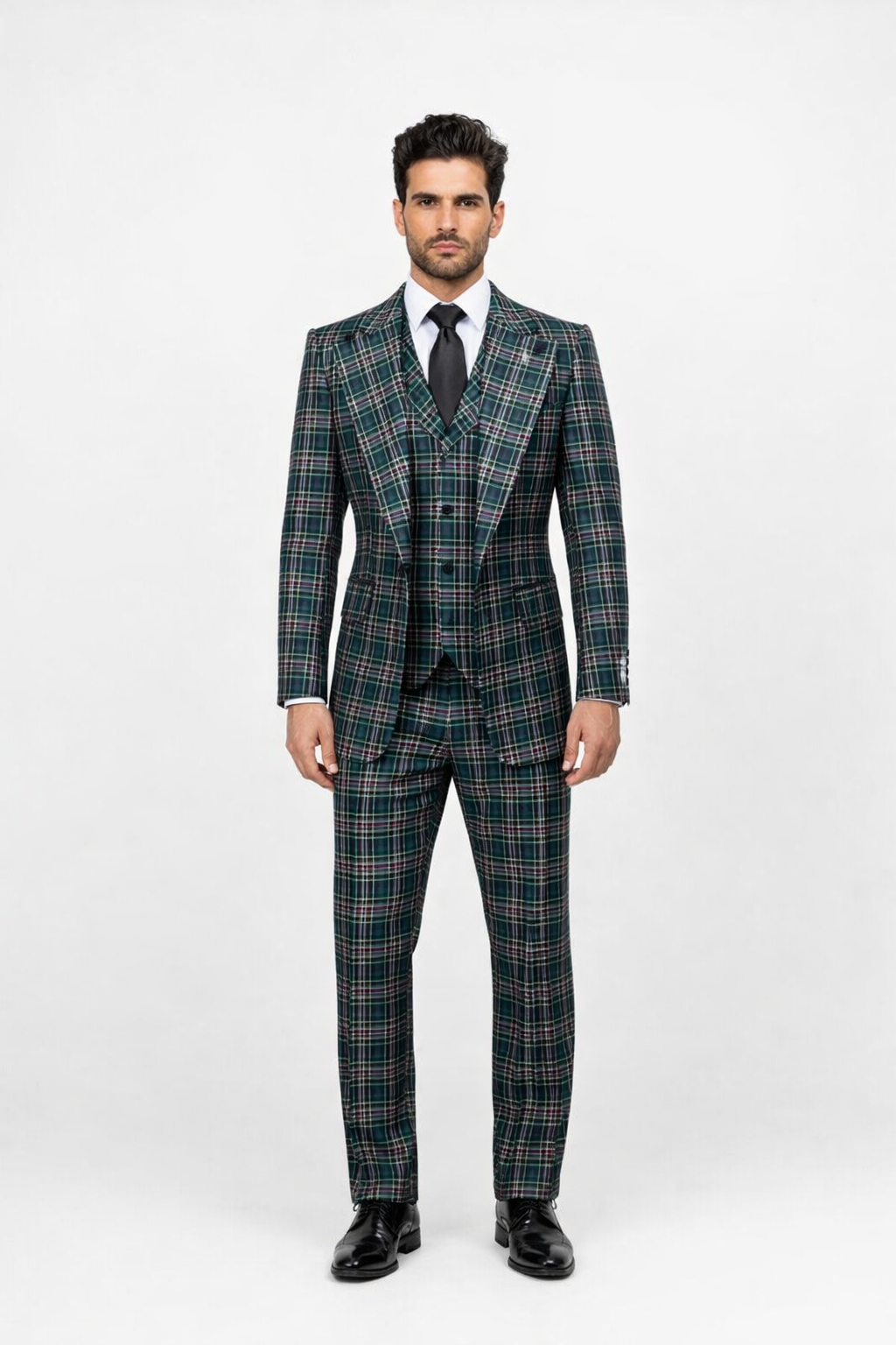 Suits With Baggy Pleated Pants - Wide Leg Pants 100% Wool - Classic Fit in Green Color by Rossiman