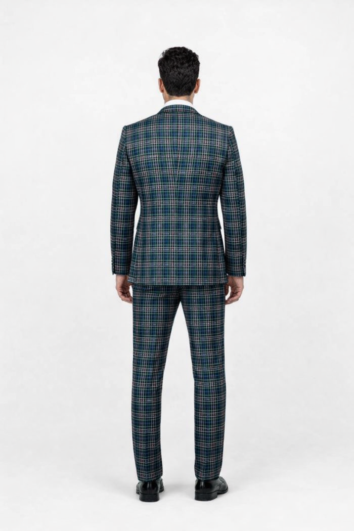 Suits With Baggy Pleated Pants - Wide Leg Pants 100% Wool - Classic Fit in Green Color by Rossiman