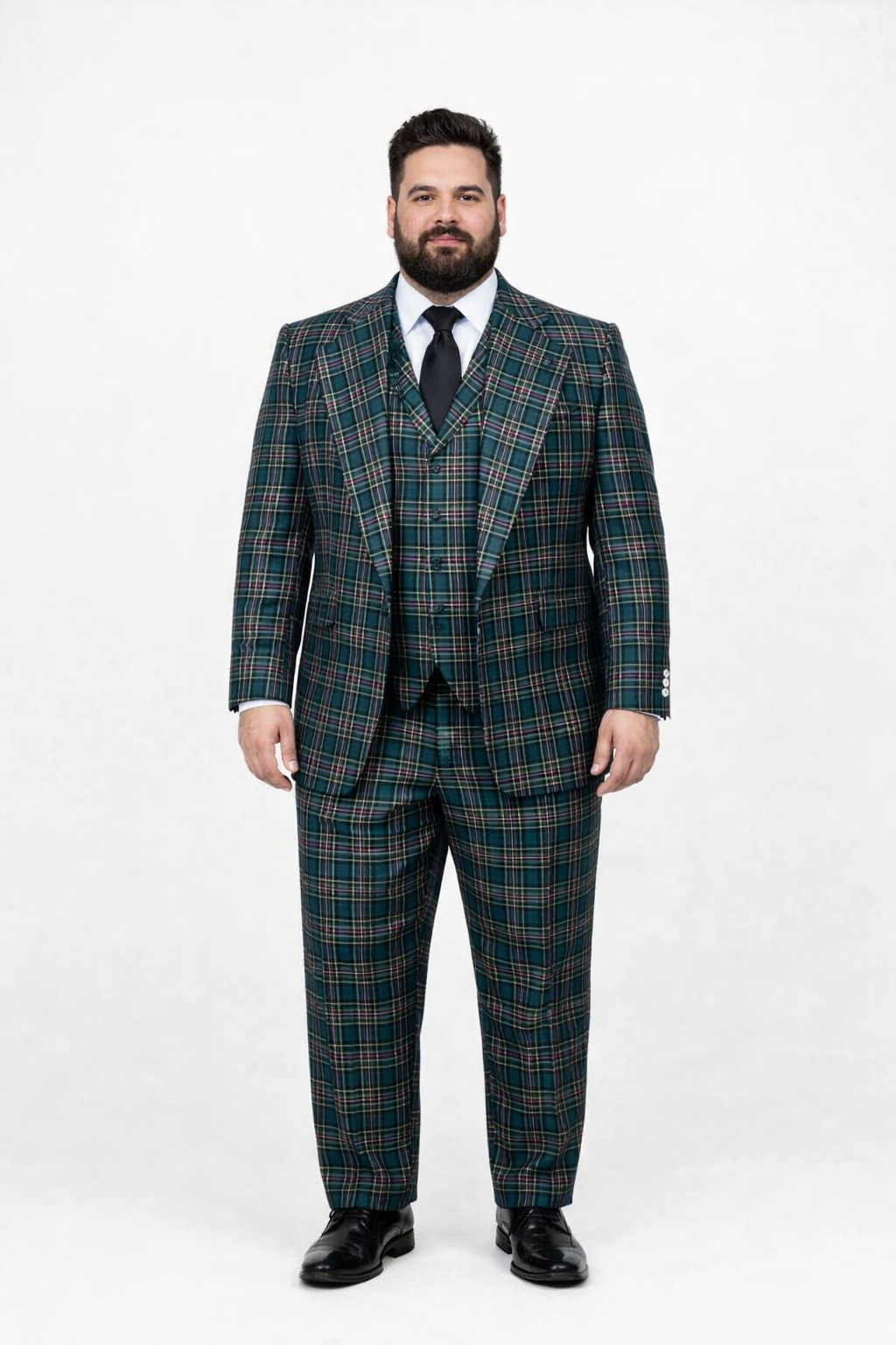 Suits With Baggy Pleated Pants - Wide Leg Pants 100% Wool - Classic Fit in Green Color by Rossiman