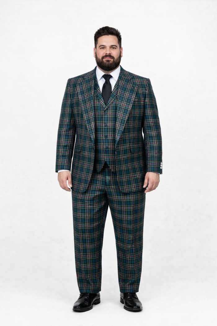 Suits With Baggy Pleated Pants - Wide Leg Pants 100% Wool - Classic Fit in Green Color by Rossiman
