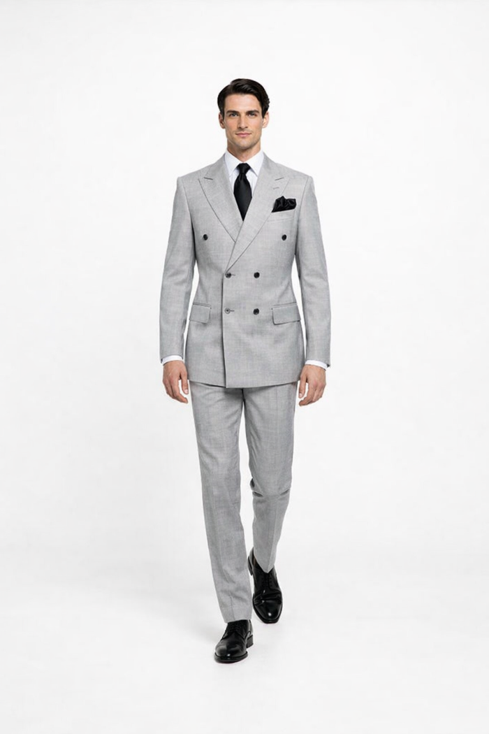 Suits With Baggy Pleated Pants - Wide Leg Pants 100% Wool - Classic Fit in Grey Color by Rossiman