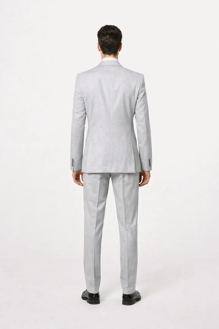 Suits With Baggy Pleated Pants - Wide Leg Pants 100% Wool - Classic Fit in Grey One Button 3 Piece Suit by Rossiman
