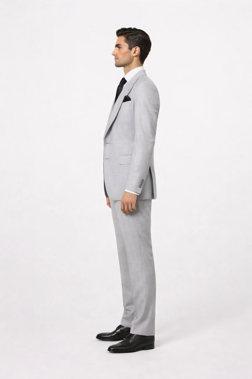 Suits With Baggy Pleated Pants - Wide Leg Pants 100% Wool - Classic Fit in Grey One Button 3 Piece Suit by Rossiman