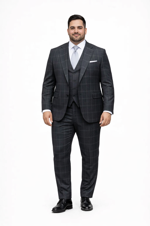 Suits With Baggy Pleated Pants - Wide Leg Pants 100% Wool - Classic Fit in Navy by Rossiman