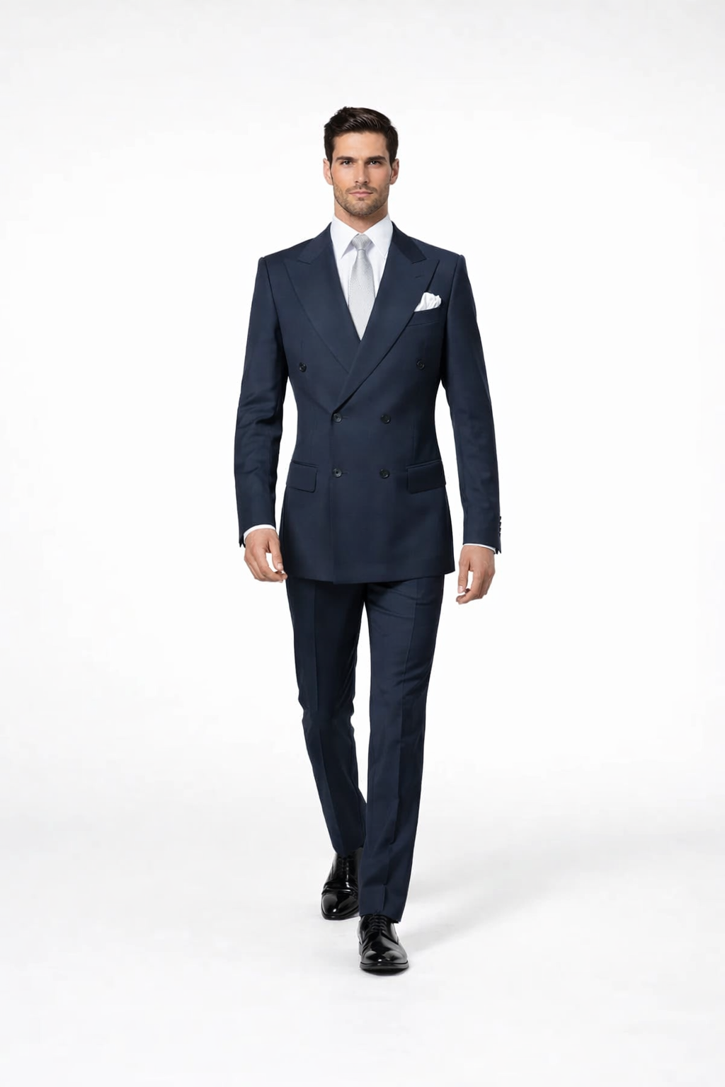 Suits With Baggy Pleated Pants - Wide Leg Pants 100% Wool - Classic Fit in Navy Color by Rossiman