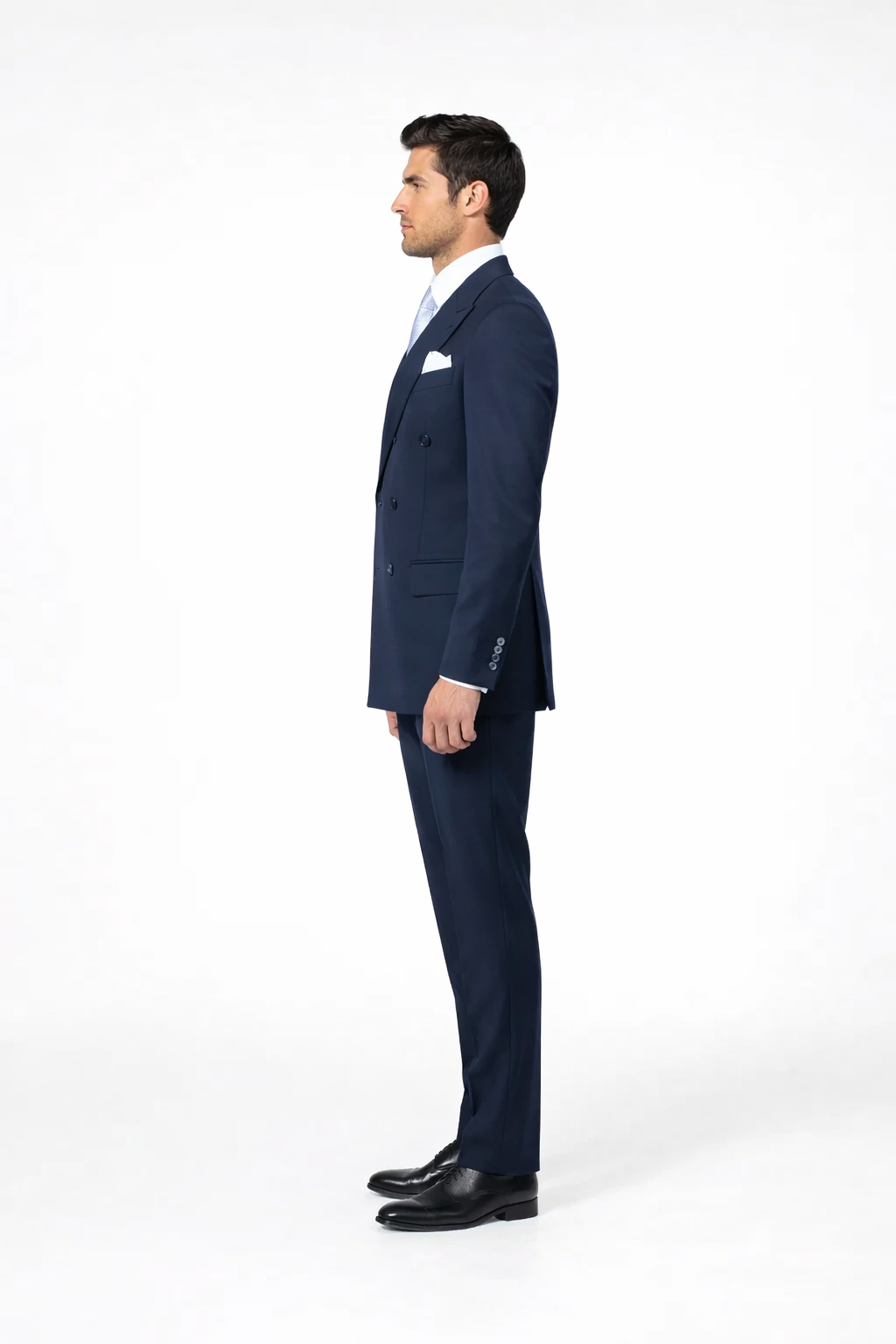 Suits With Baggy Pleated Pants - Wide Leg Pants 100% Wool - Classic Fit in Navy Color by Rossiman