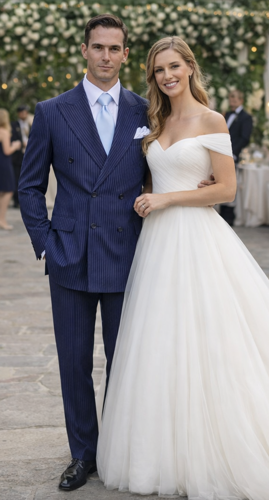 Suits With Baggy Pleated Pants - Wide Leg Pants 100% Wool - Classic Fit in Navy with White Pinstripe Color by Rossiman