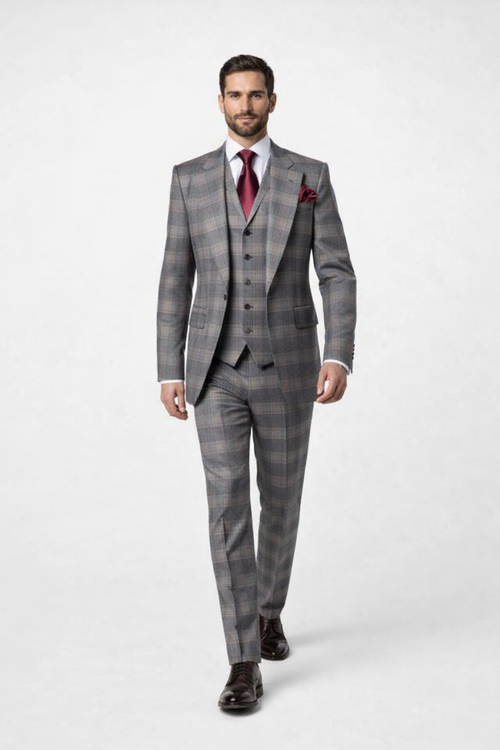 Suits With Baggy Pleated Pants - Wide Leg Pants 100% Wool - Classic Fit Single Breast Lapel Vest by Rossiman