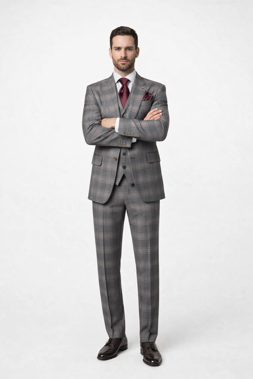 Suits With Baggy Pleated Pants - Wide Leg Pants 100% Wool - Classic Fit Single Breast Lapel Vest by Rossiman