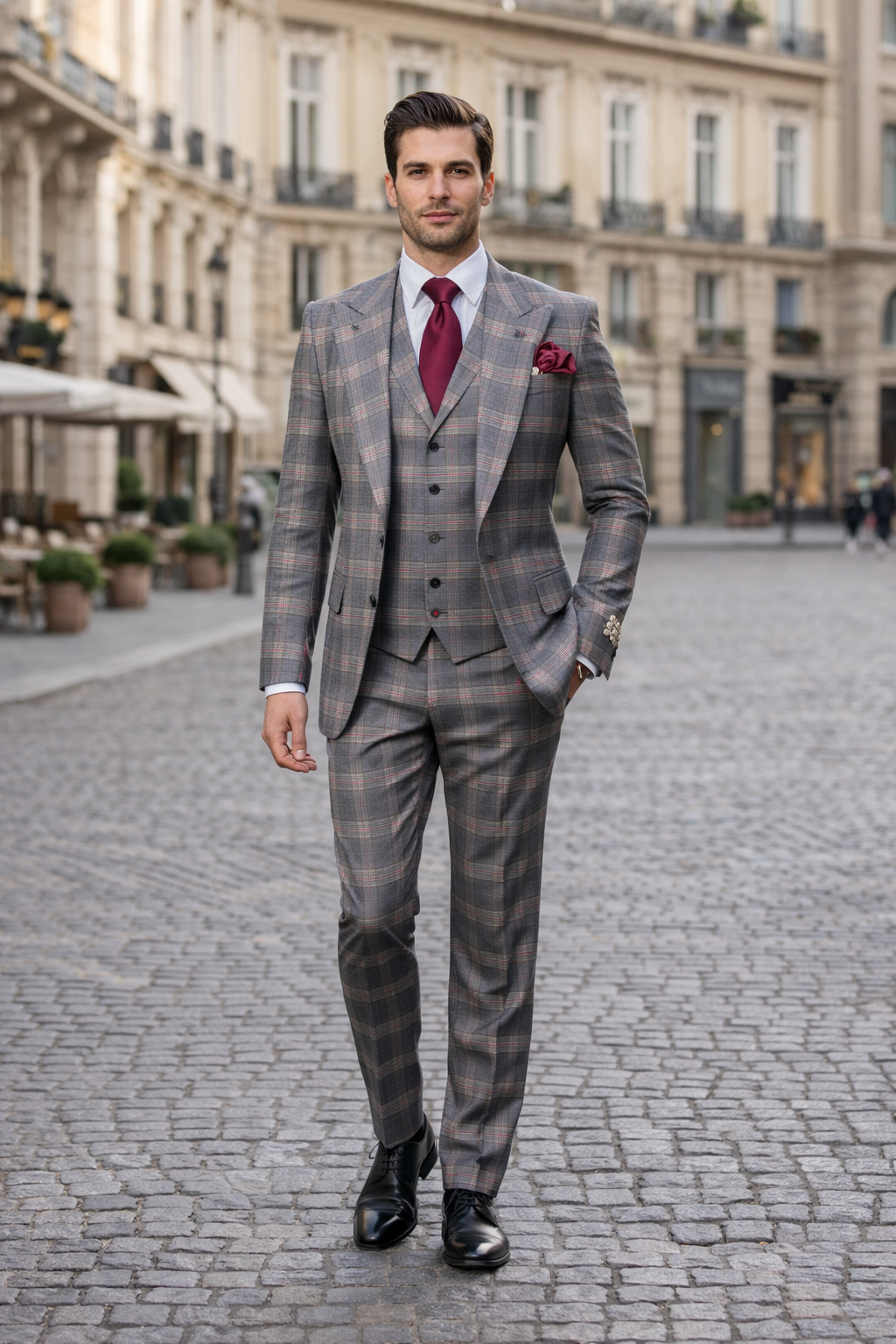 Suits With Baggy Pleated Pants - Wide Leg Pants 100% Wool - Classic Fit Single Breast Lapel Vest by Rossiman