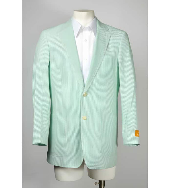 Green Color Blazer Summer Seersucker suit Pattern Two buttons Notch Collared Sportcoat Jacket Best Cheap Green Blazer Suit Jacket For Affordable Cheap Priced Unique Fancy For Men Available Big Sizes on sale Men