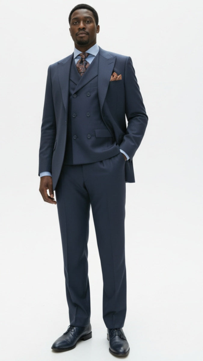 Mens Suit With Pleated Pants - Semi Wide Leg 100% Wool Super 150's