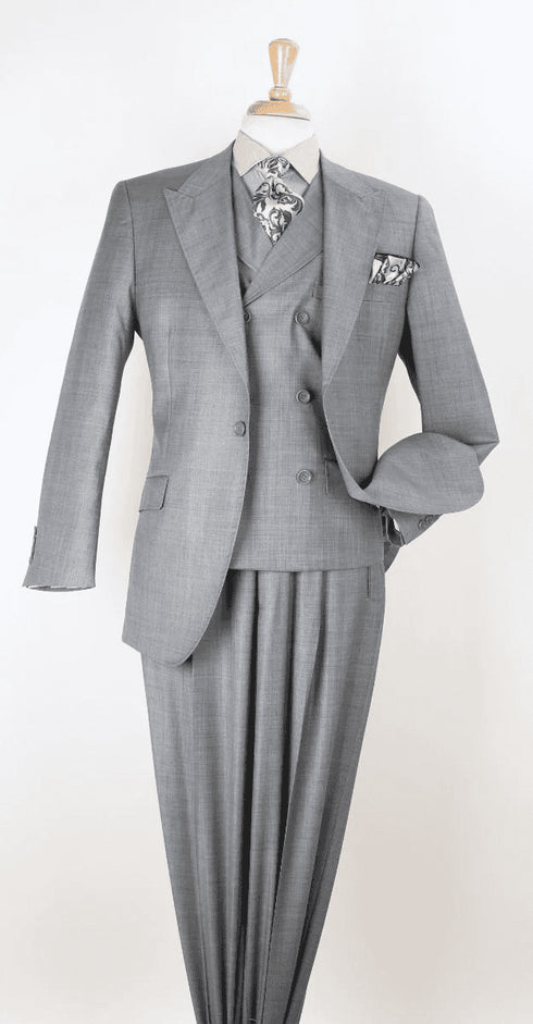 Big and Tall Business Suits - Suits For Big Man - Large Men's Silver Grey Vested Suits