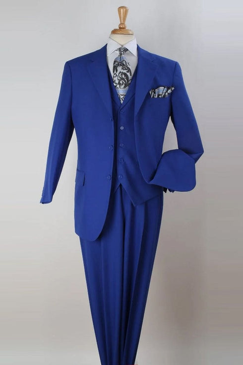 "Classic Fit Men's Three-Button Vested Suit - Royal Blue"