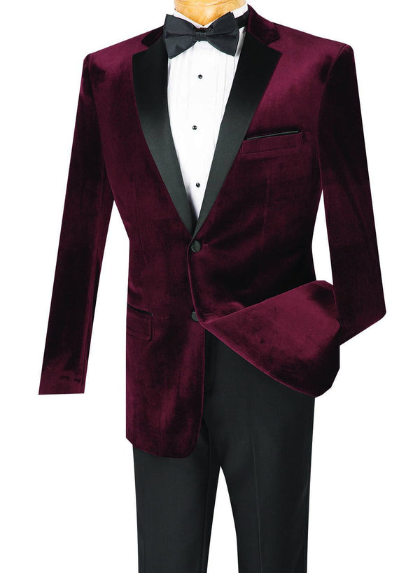 Men's Slim Fit Velvet Tuxedo 2 Piece in Wine