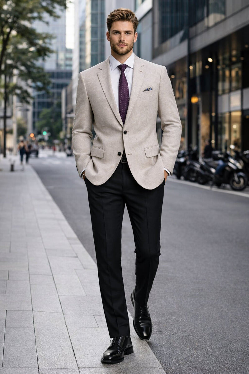 Mens Classic Two Button Linen & Cotton Summer Sport Coat Blazer in Tan Houndstooth