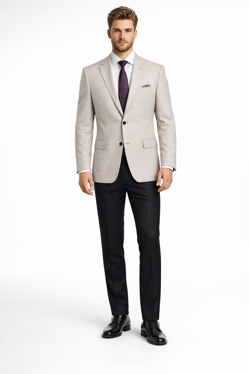 Mens Classic Two Button Linen & Cotton Summer Sport Coat Blazer in Tan Houndstooth