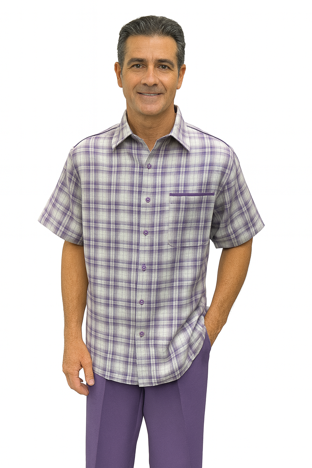 Suit in lavender/offwhite by Dreams by Zacchi – 2 Piece Leisure Outfit with Matching Shirt and Pants - $99