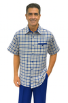 Mens Plaid Walking Suit in Royal by Dreams by Zacchi – 2 Piece Leisure Outfit with Matching Shirt and Pants - $99