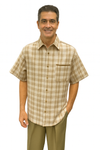 Mens Plaid Walking Suit in Tan by Dreams by Zacchi – 2 Piece Leisure Outfit with Matching Shirt and pant - $99