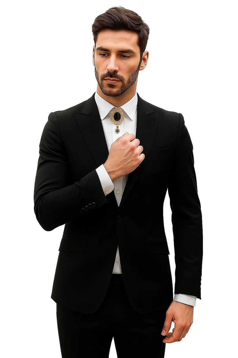 Mens Shiny Blazer - Black Sateen Vested Suit