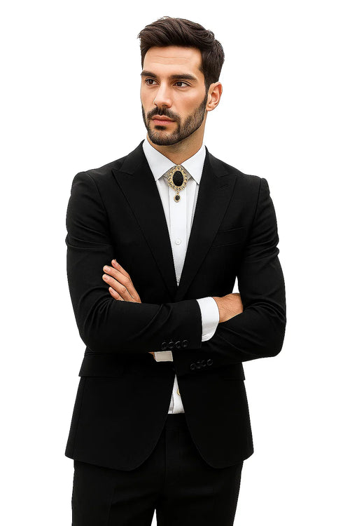 Mens Shiny Blazer - Black Sateen Vested Suit
