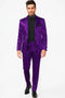 Mens Shiny Blazer - Purple Sateen Vested Suit