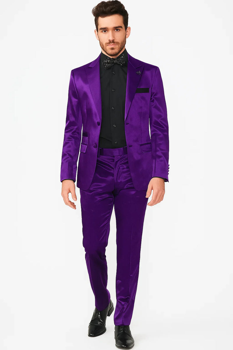 Mens Shiny Blazer - Purple Sateen Suit