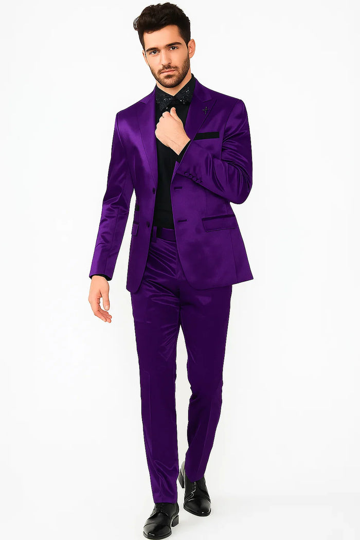 Mens Shiny Blazer - Purple Sateen Suit