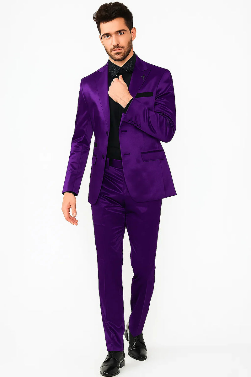 Mens Shiny Blazer - Purple Sateen Suit