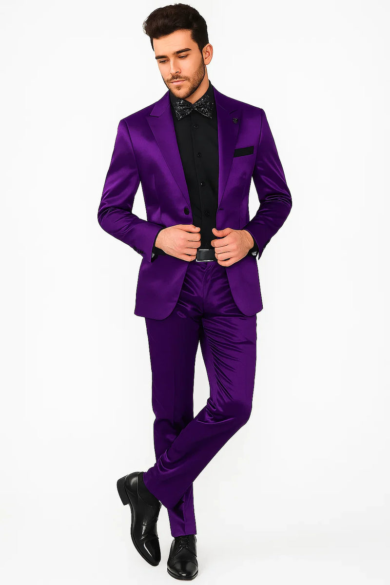 Mens Shiny Blazer - Purple Sateen Suit