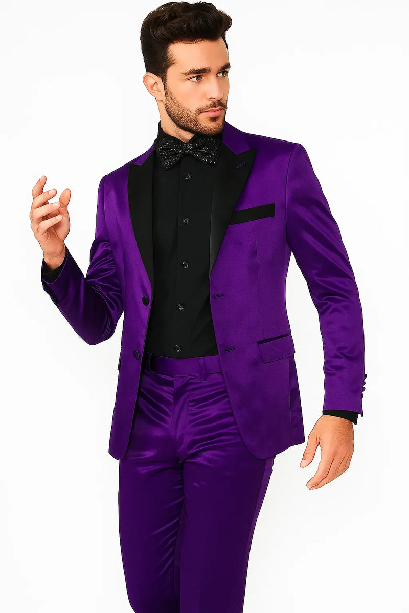 Mens Shiny Blazer - Purple Sateen Suit
