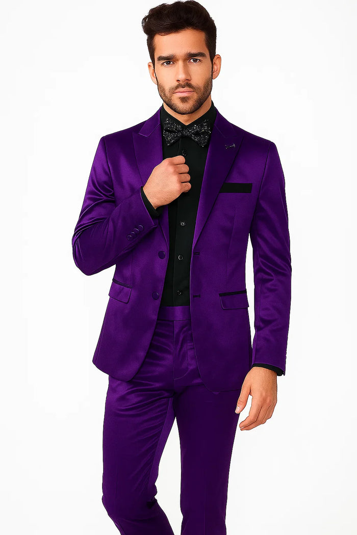 Mens Shiny Blazer - Purple Sateen Suit