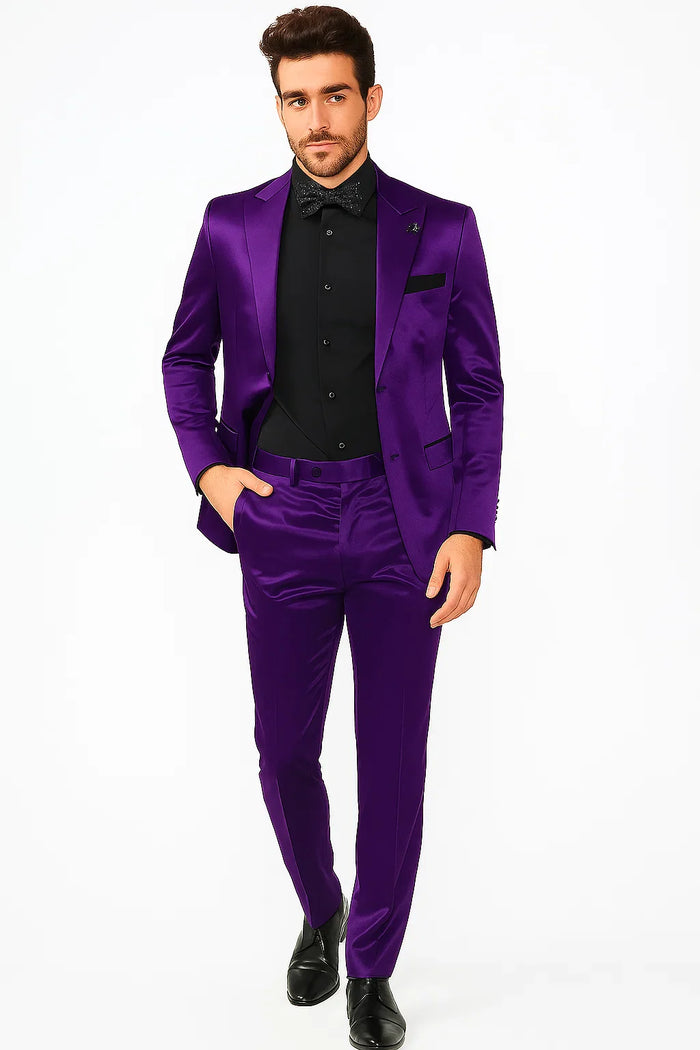 Mens Shiny Blazer - Purple Sateen Suit
