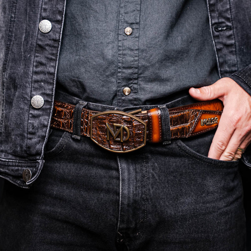 Marco Di Milano Texas Belt: Aged Brown Leather Luxury Shoe