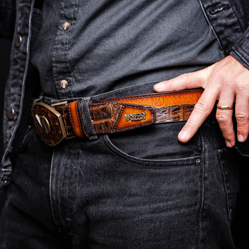 Marco Di Milano Texas Belt: Aged Brown Leather Luxury Shoe