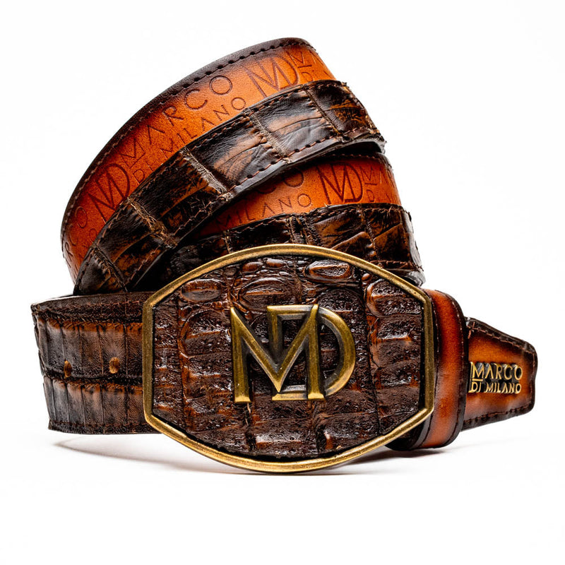 Marco Di Milano Texas Belt: Aged Brown Leather Luxury Shoe