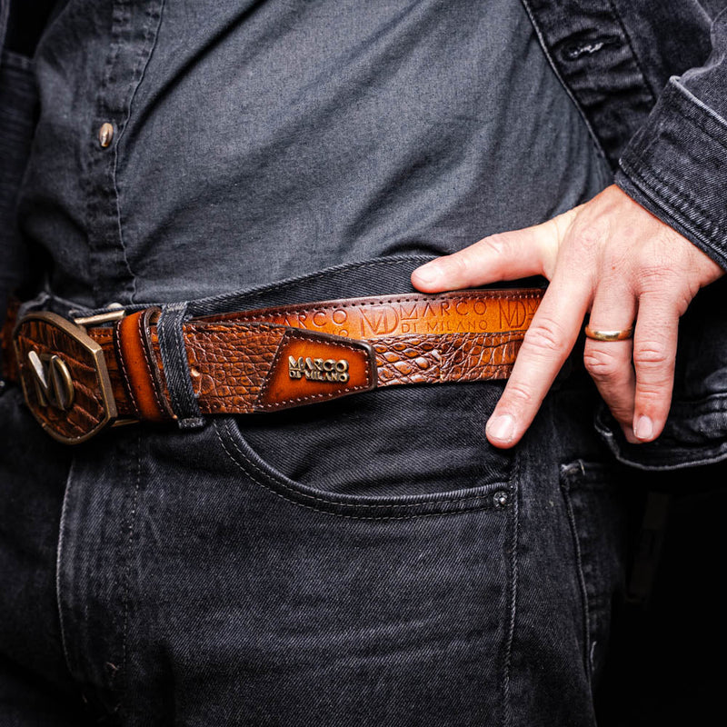 Marco Di Milano Texas Belt - Aged Maple Leather Dress Shoe