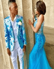 Tiffany Blue Lotus Embroidered Suit Set