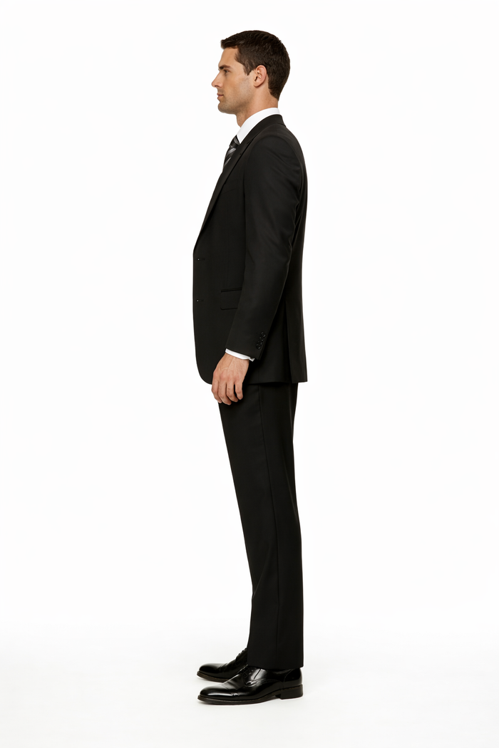 Tiglio Mens Black 3 Piece Suit – Single Button Classic Fit Pleated Wide Leg Pants Formal Business Church Suit - 100% Wool