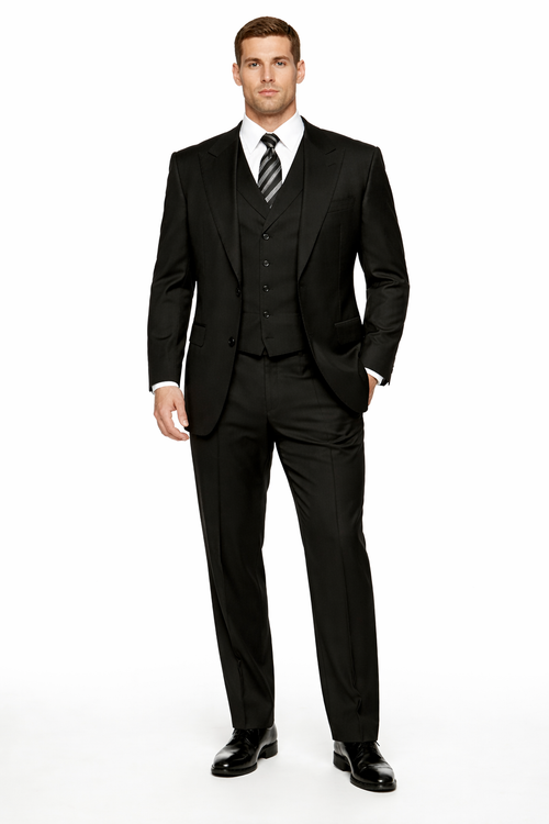 Tiglio Mens Black 3 Piece Suit – Single Button Classic Fit Pleated Wide Leg Pants Formal Business Church Suit - 100% Wool