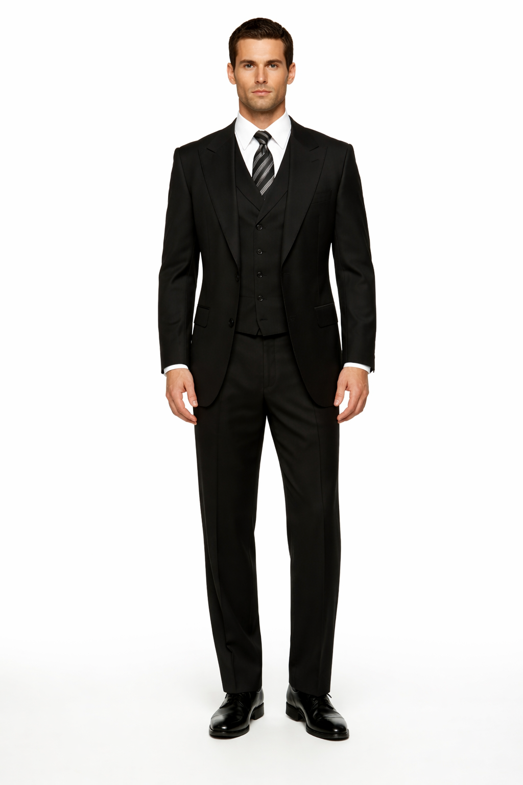 Tiglio Mens Black 3 Piece Suit – Single Button Classic Fit Pleated Wide Leg Pants Formal Business Church Suit - 100% Wool