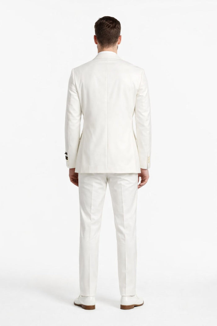 Tiglio Italian Suit - Real Wool Fabric Super 150's Novello Off-White, Modern Fit Suit in Color Off-White