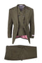 Tiglio Rosso Brand - Classic Suit Fit Pleated Pants Athletic Cut Real Wool Fabric Suit Peak Lapel in Color Olive Semi Wide leg Slack