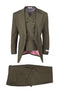 Tiglio Rosso Brand - Classic Suit Fit Pleated Pants Athletic Cut Real Wool Fabric Suit Peak Lapel Semi Wide leg Slack in Color Olive